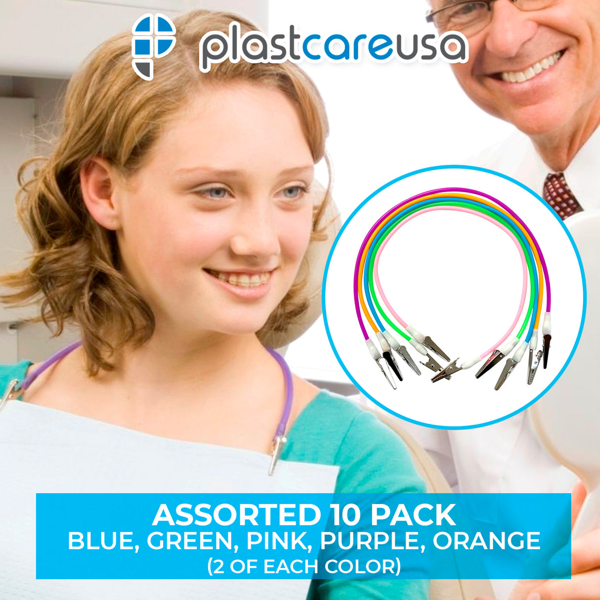 10 Pack Assorted Bib Clip Holders for Dental Bibs Napkins - Blue, Green, Pink, Purple, Orange (2 of Each Color) - My DDS Supply