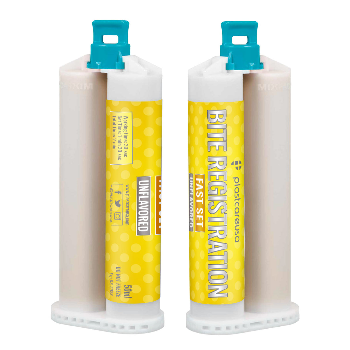 2 Unflavored Fast Set Bite Registration Material 50ml Cartridges by PlastCare USA - My DDS Supply