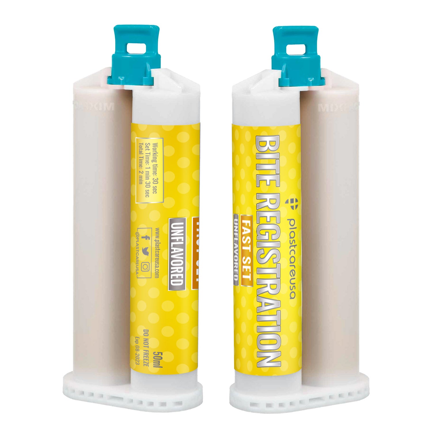 2 Unflavored Fast Set Bite Registration Material 50ml Cartridges by PlastCare USA - My DDS Supply