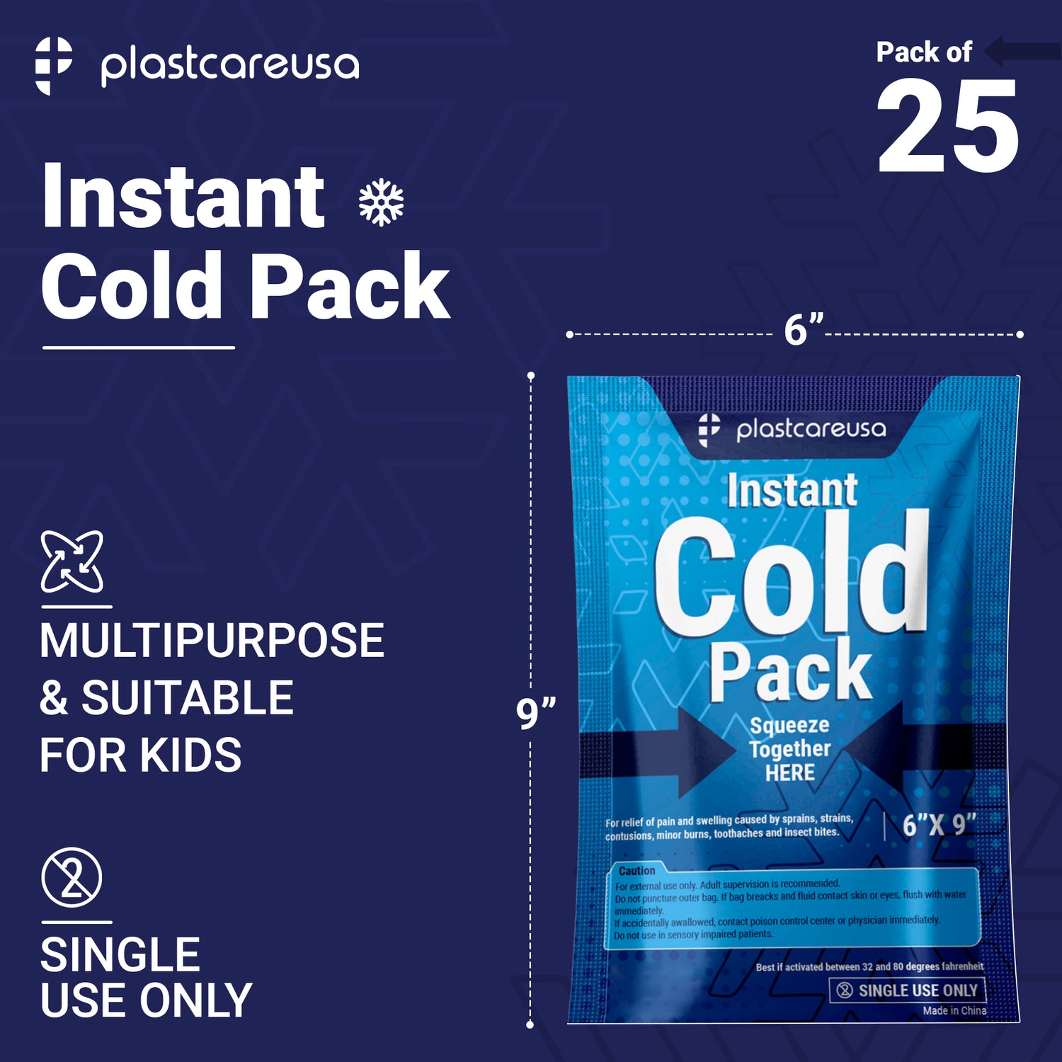 6" x 9" Instant Cold Packs for Pain Relief, Swelling, Sprains (Case of 25 Disposable Packs) - My DDS Supply