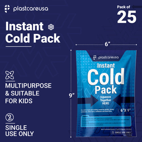 6" x 9" Instant Cold Packs for Pain Relief, Swelling, Sprains (Case of 25 Disposable Packs) - My DDS Supply