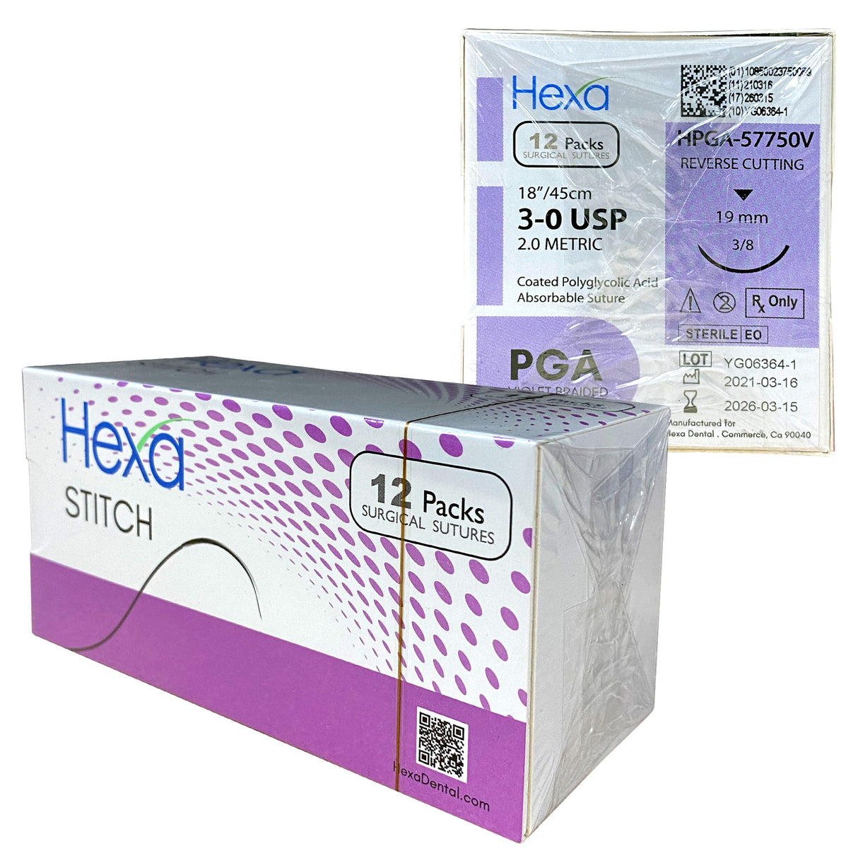 3/0 18" C-6 PGA Violet Braided Sutures with C6 Needle (Box of 12) - My DDS Supply