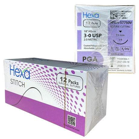 3/0 18" C-6 PGA Violet Braided Sutures with C6 Needle (Box of 12) - My DDS Supply
