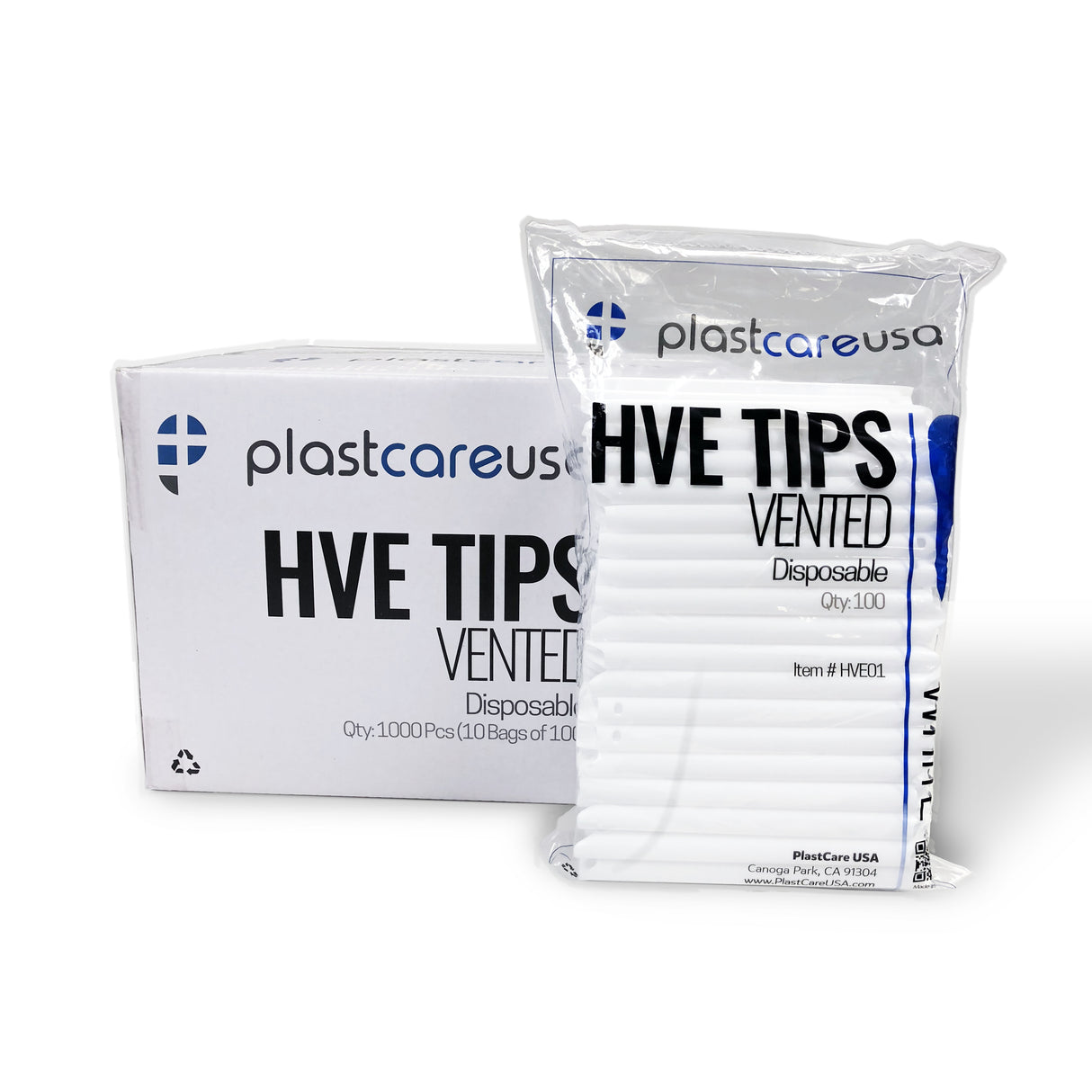 1000 White HVE Evacuation Suction Dental Tips, Vented (10 Bags, 1 Case) by PlastCare USA - My DDS Supply