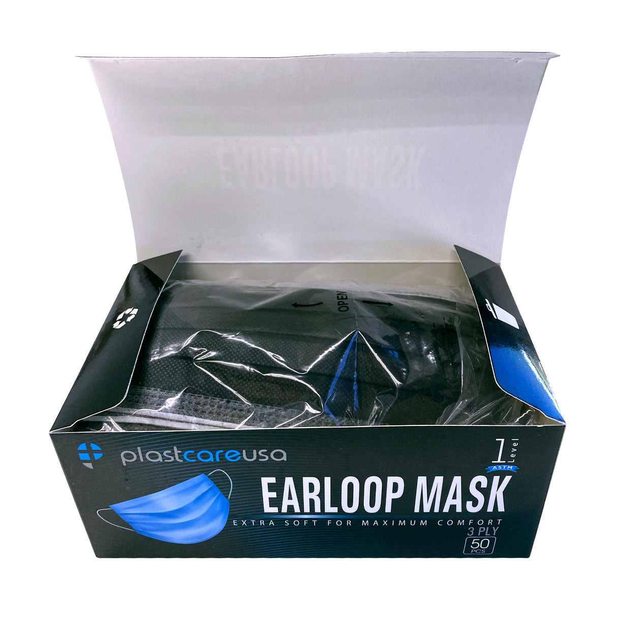 SLIGHTLY DAMAGED BOX-NEW ASTM Level 1 Black Surgical Face Mask by PlastCare USA (Box of 50) - My DDS Supply