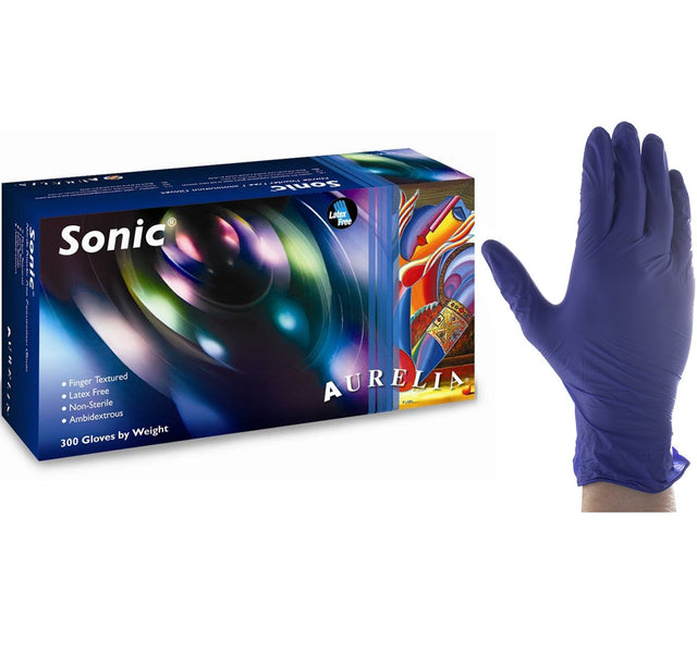 3000 Small Aurelia Sonic-300 Blue Nitrile 2.2 mil Powder Free Examination Gloves (10 Boxes) - My DDS Supply