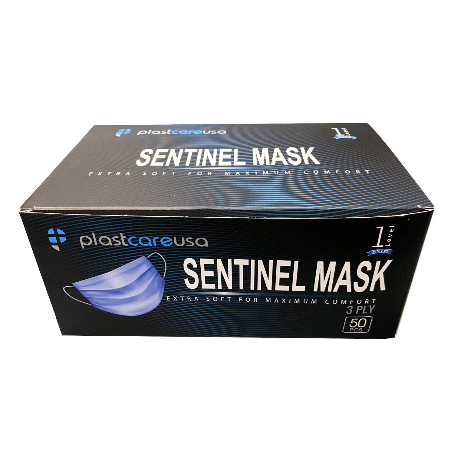 SLIGHTLY DAMAGED BOX-NEW ASTM Level 1 Blue Surgical Face Mask by PlastCare USA (Box of 50) - My DDS Supply