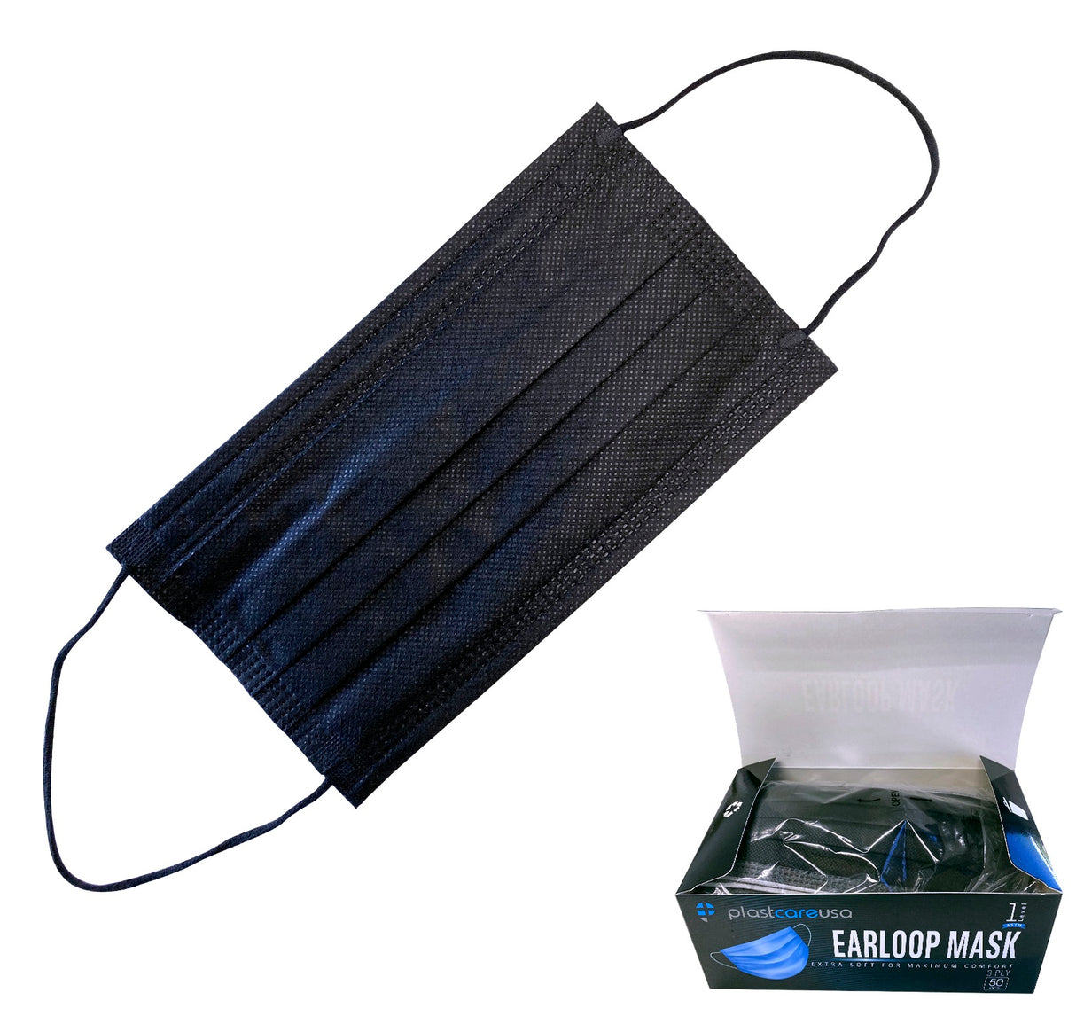 SLIGHTLY DAMAGED BOX-NEW ASTM Level 1 Black Surgical Face Mask by PlastCare USA (Box of 50) - My DDS Supply