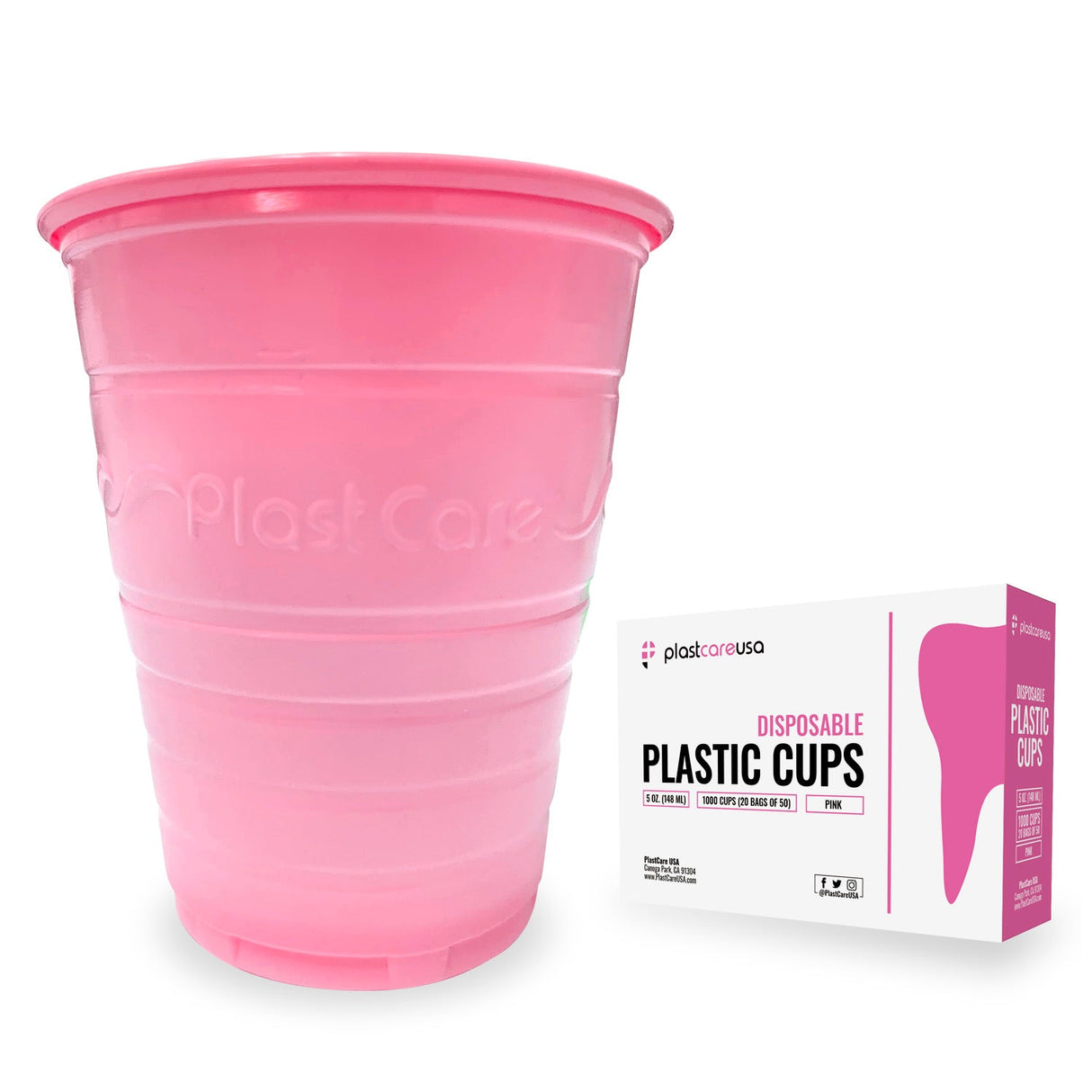 2000 Pink Plastic Disposable Ribbed Drinking Dental Cups, 5 Oz by PlastCare USA - My DDS Supply