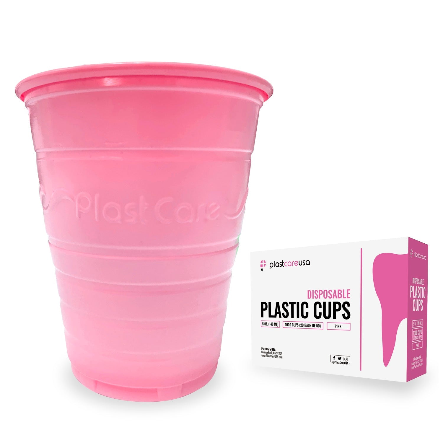 2000 Pink Plastic Disposable Ribbed Drinking Dental Cups, 5 Oz by PlastCare USA - My DDS Supply