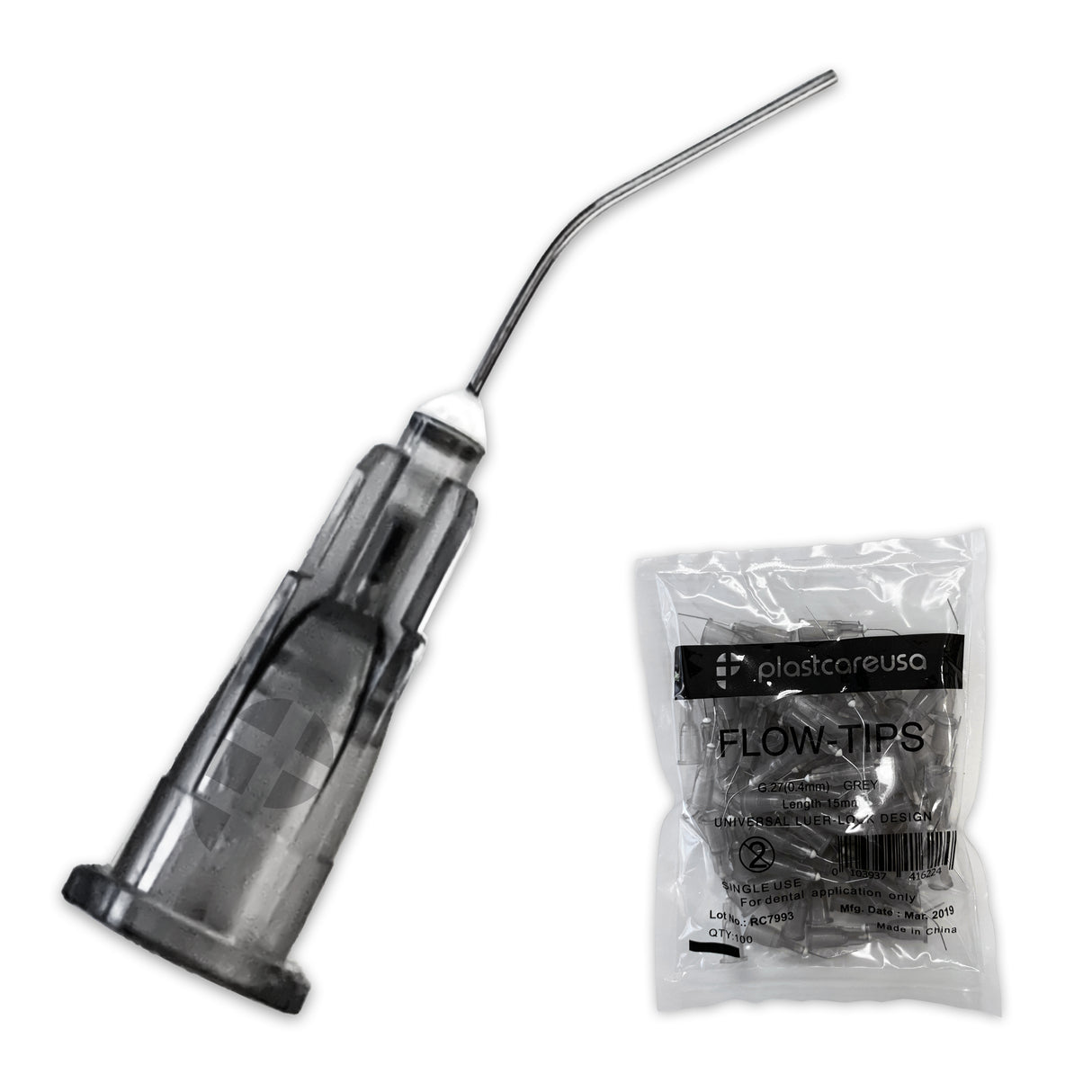 500 x Grey Flow Pre-Bent Applicator Needle Tips, 27 Gauge (5 Bags of 100) - My DDS Supply