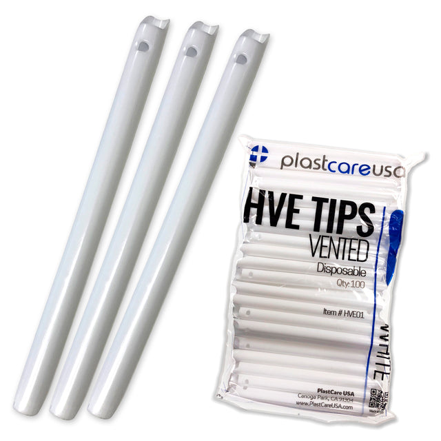 100 White HVE Evacuation Suction Dental Tips, Vented (1 Bag) by PlastCare USA - My DDS Supply