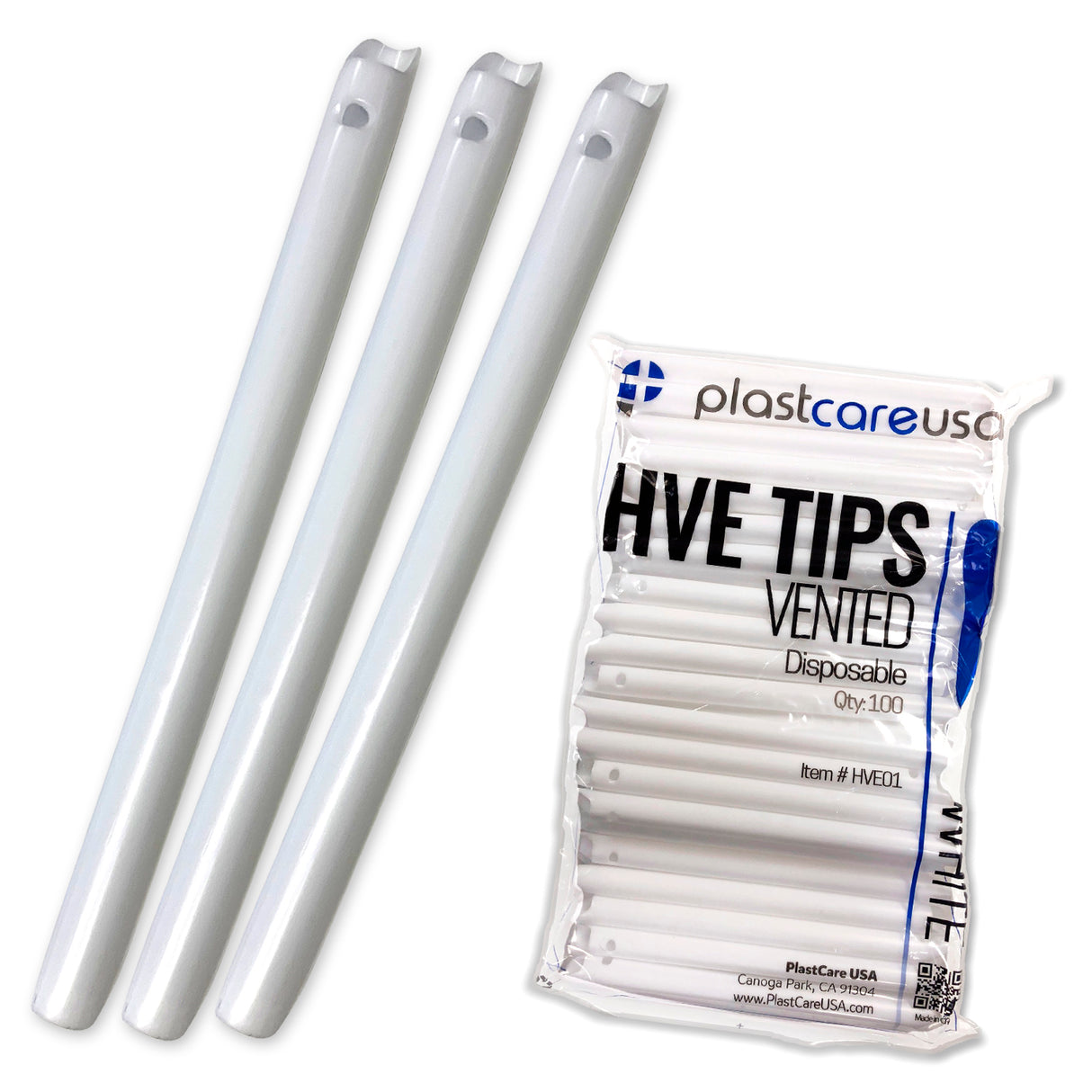 1000 White HVE Evacuation Suction Dental Tips, Vented (10 Bags, 1 Case) by PlastCare USA - My DDS Supply