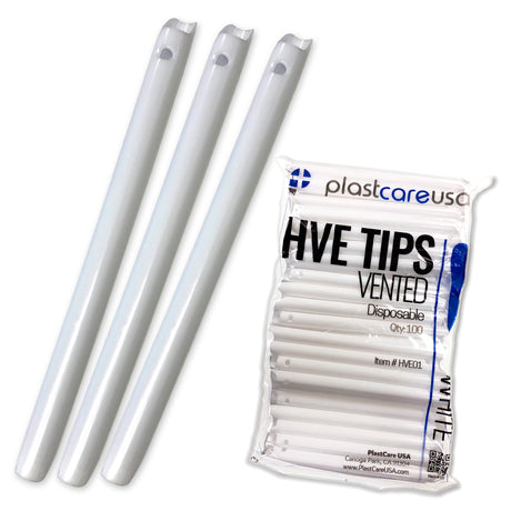 1000 White HVE Evacuation Suction Dental Tips, Vented (10 Bags, 1 Case) by PlastCare USA - My DDS Supply