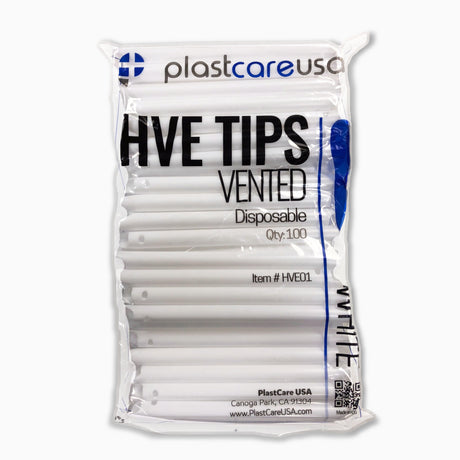 1000 White HVE Evacuation Suction Dental Tips, Vented (10 Bags, 1 Case) by PlastCare USA - My DDS Supply