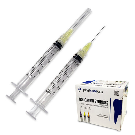 2000 x 3cc 27 Gauge Irrigation Syringes & Tips, Yellow (20 Boxes) - My DDS Supply