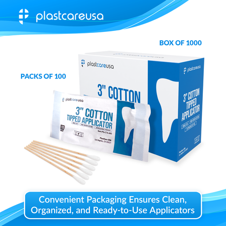 10,000 3" Cotton Tip Applicators by PlastCare USA - (100 Packs of 100) *Bulk Special*