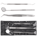 3-Piece Dental Examination Kit – Mirror No. 5, TU 17/23 Explorer & Meriam Pliers (Autoclavable Stainless Steel)