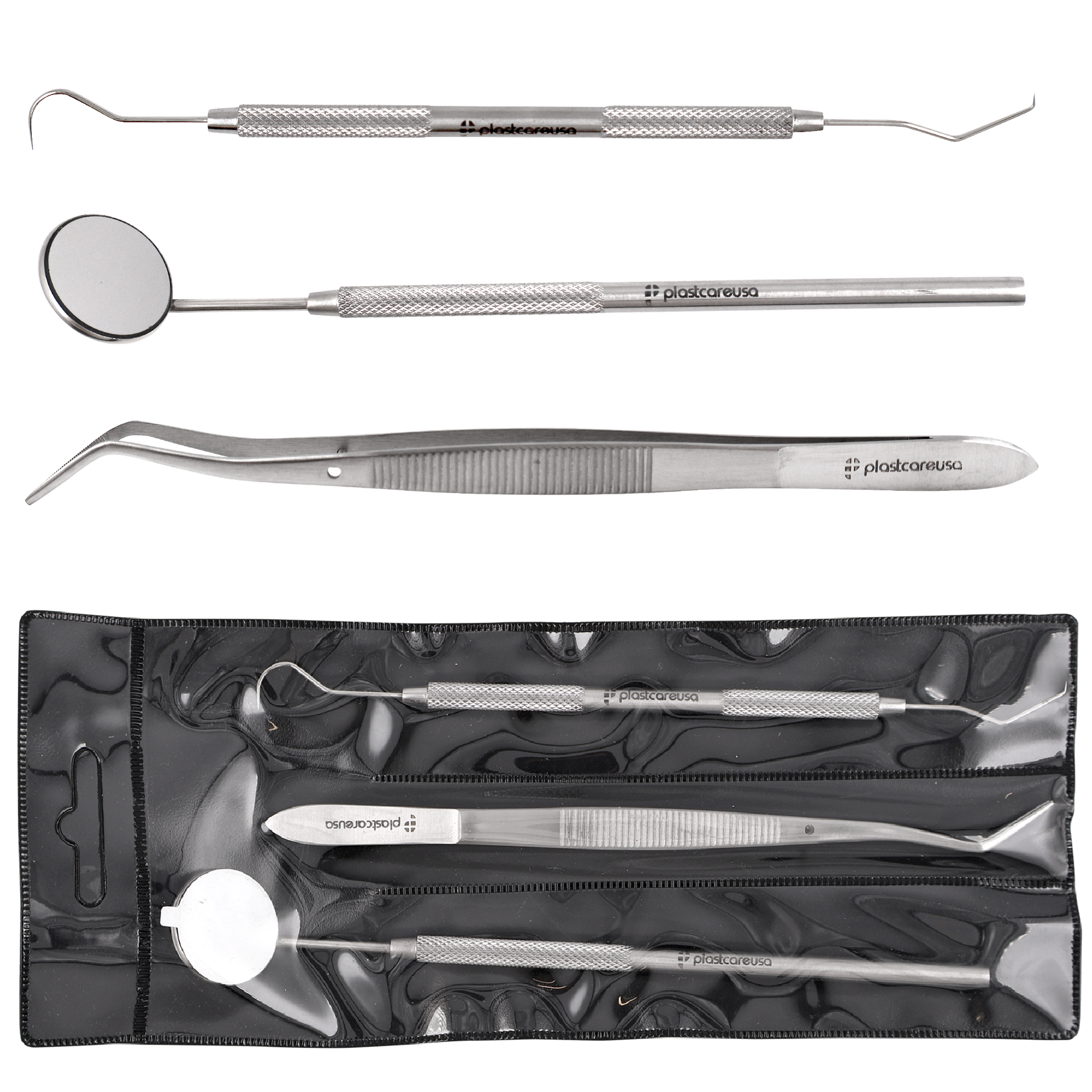 3-Piece Dental Exam Kit | Mirror, Explorer & Meriam Pliers