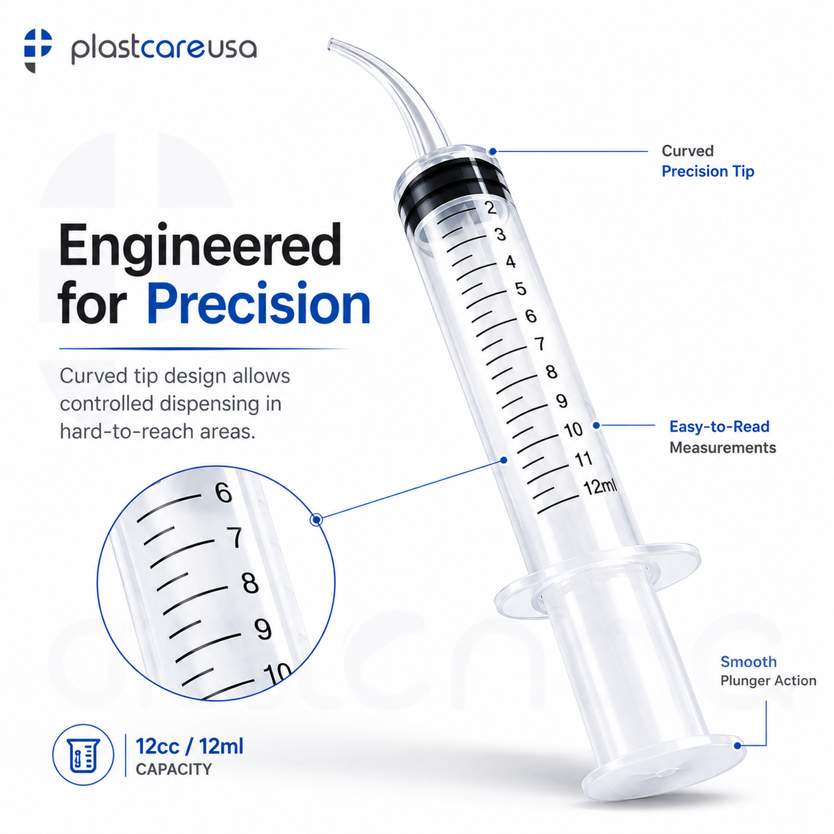 1000 x Curved Tip 12cc Monoject Style Utility Syringes (20 Boxes of 50) by PlastCare USA - My DDS Supply