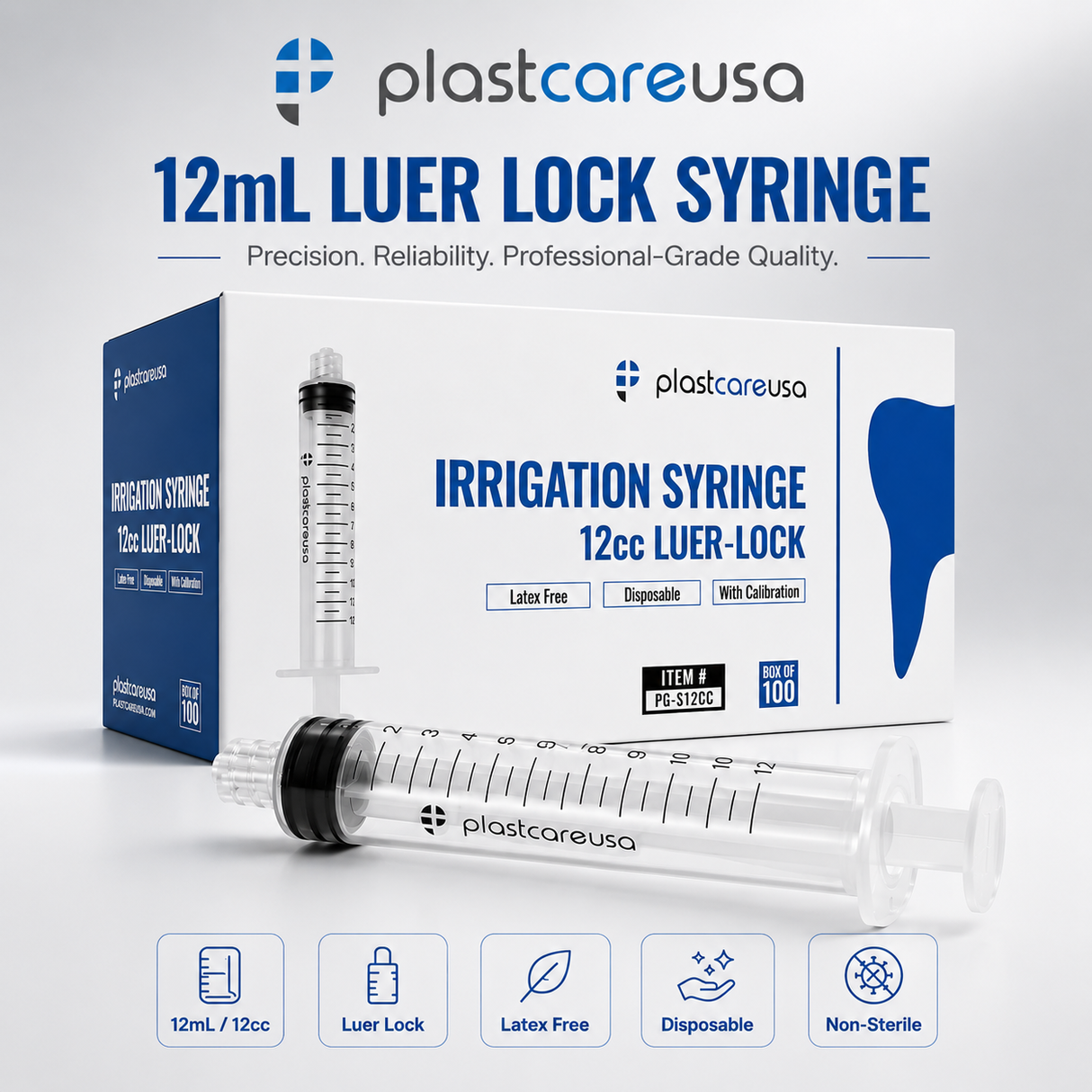 100 12ml (12cc) Luer Lock Disposable Syringes – Non-Sterile for Saline, Oral Medicine, and Precision Use