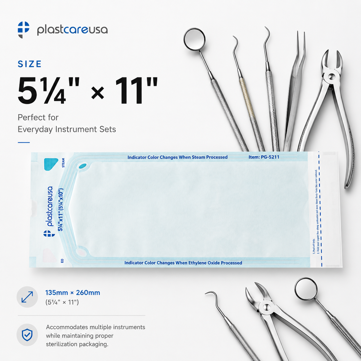 10,000 5.25" x 10" Self-Sealing Sterilization Pouches for Autoclave by PlastCare USA *Bulk Special*