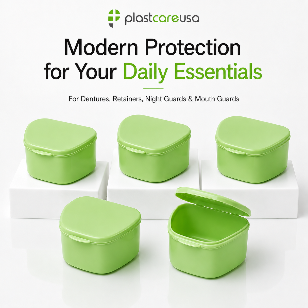 Green 40 Pack Bulk Denture Case Bath Holders for Retainers Teeth Guards (Individually Sealed)