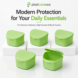 Green 40 Pack Bulk Denture Case Bath Holders for Retainers Teeth Guards (Individually Sealed)