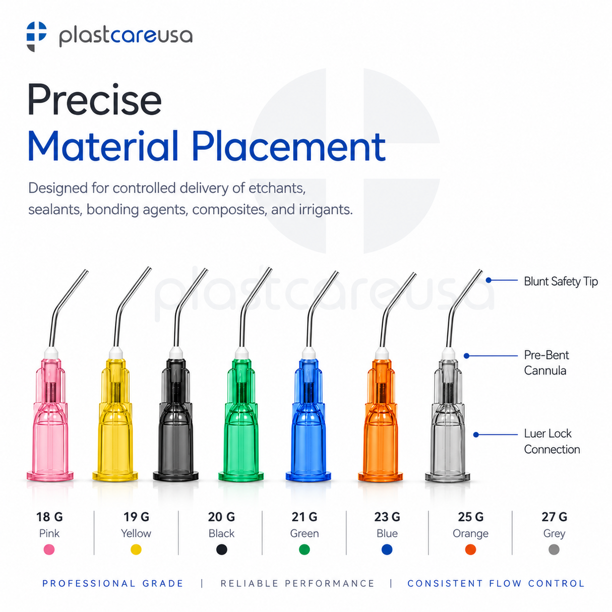 PlastCare USA Blue Pre-Bent Disposable Needle Tips, 23 Gauge (100/Bag)