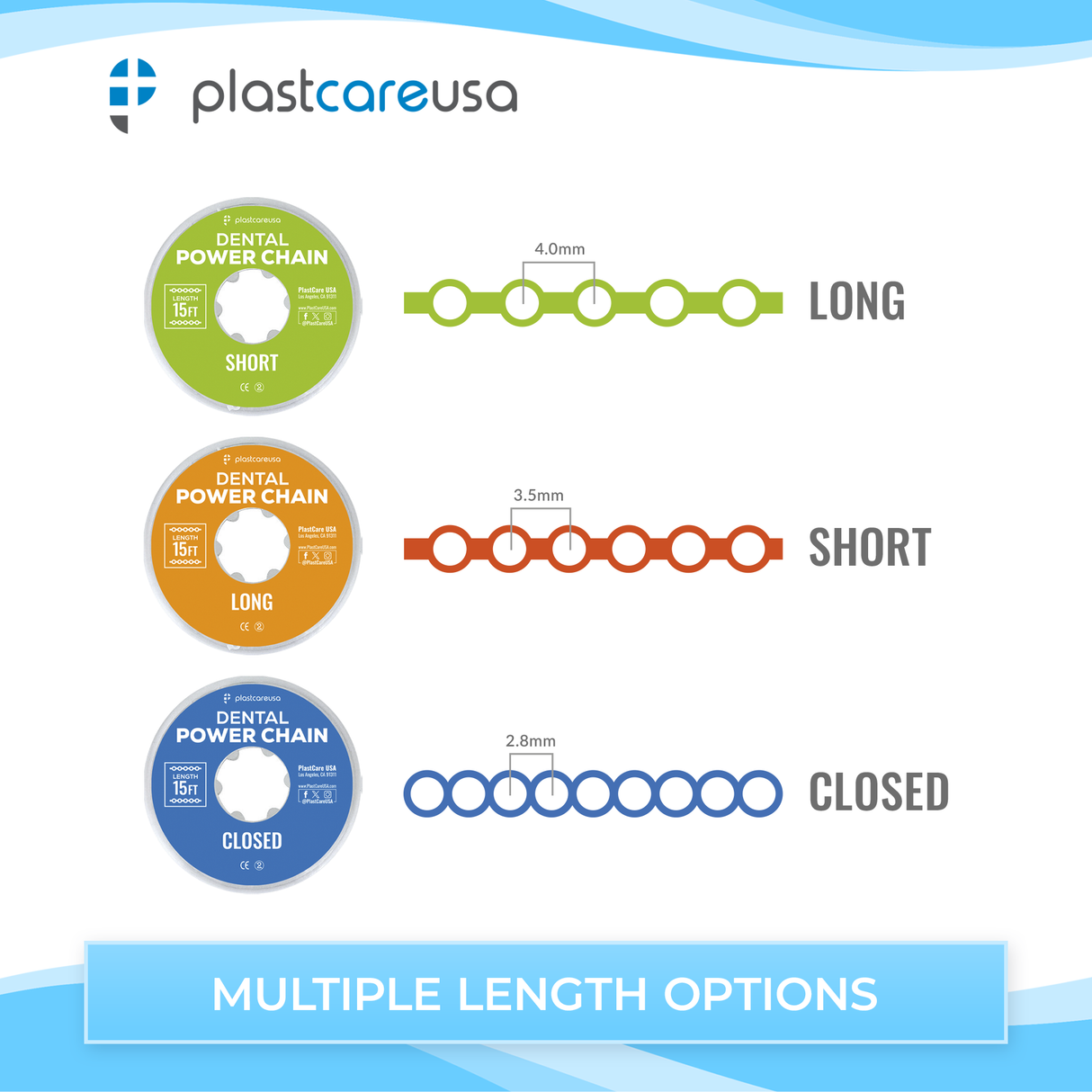 Light Sky Blue Dental Power Chain (Closed) – 15 ft Orthodontic Elastic Chain for Braces