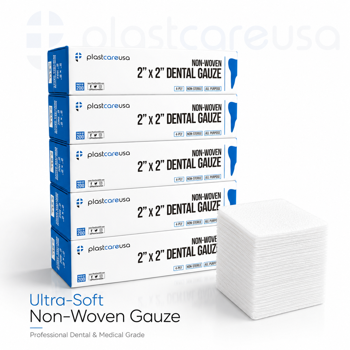 20,000 2x2 4-Ply Non Woven, Non-Sterile Dental Gauze Sponges by PlastCare USA - My DDS Supply