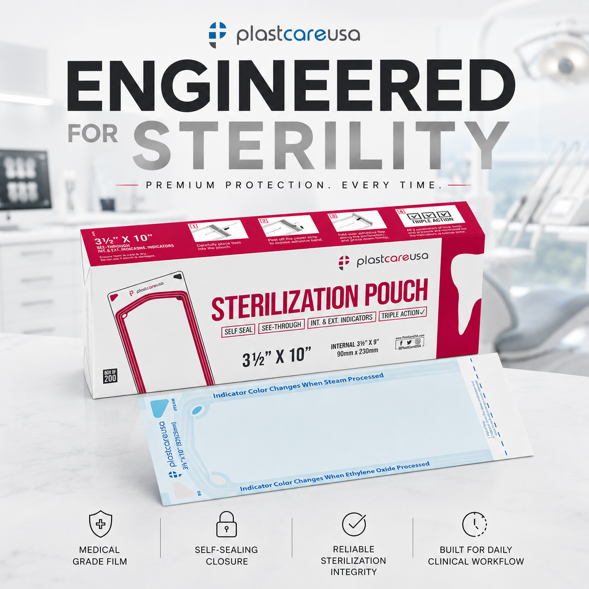 3.5" x 10" Self-Sealing Sterilization Pouches for Autoclave (Choose Quantity) by PlastCare USA - My DDS Supply