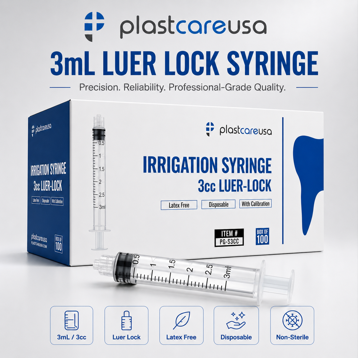 100 3ml (3cc) Luer Lock Disposable Syringes – Non-Sterile for Saline, Oral Medicine, and Precision Use