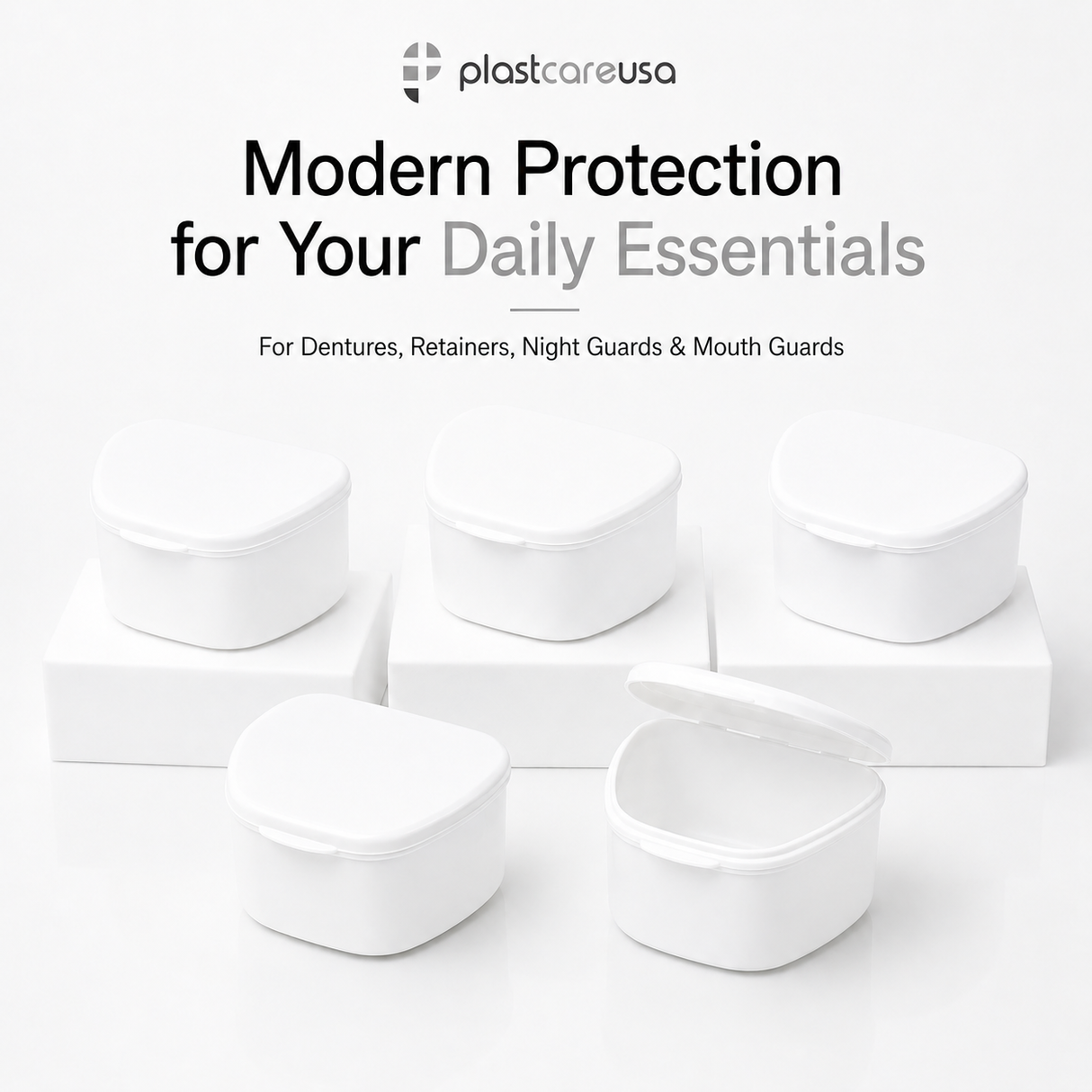 White 40 Pack Bulk Denture Case Bath Holders for Retainers Teeth Guards (Individually Sealed)