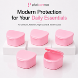 Pink 40 Pack Bulk Denture Case Bath Holders for Retainers Teeth Guards (Individually Sealed)