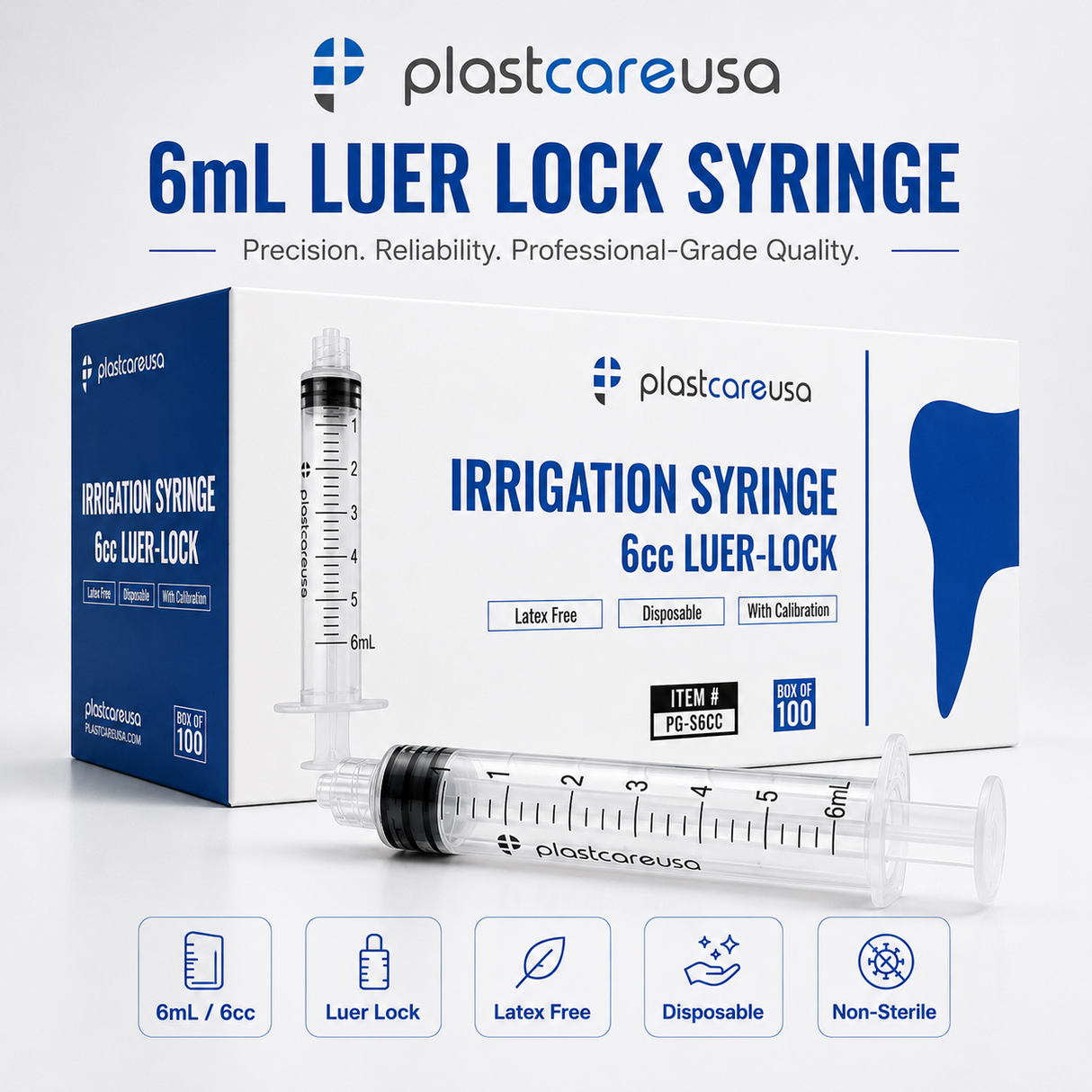 100 6ml (6cc) Luer Lock Disposable Syringes – Non-Sterile for Saline, Oral Medicine, and Precision Use