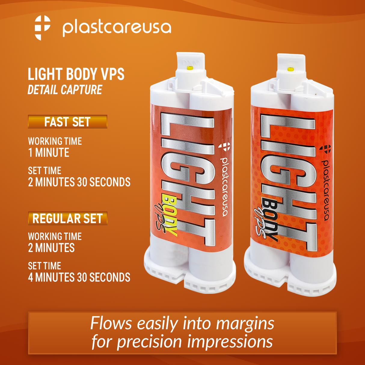 4 x VPS Light Body Fast Set Impression Material 50 mL Cartridges, Dental PVS
