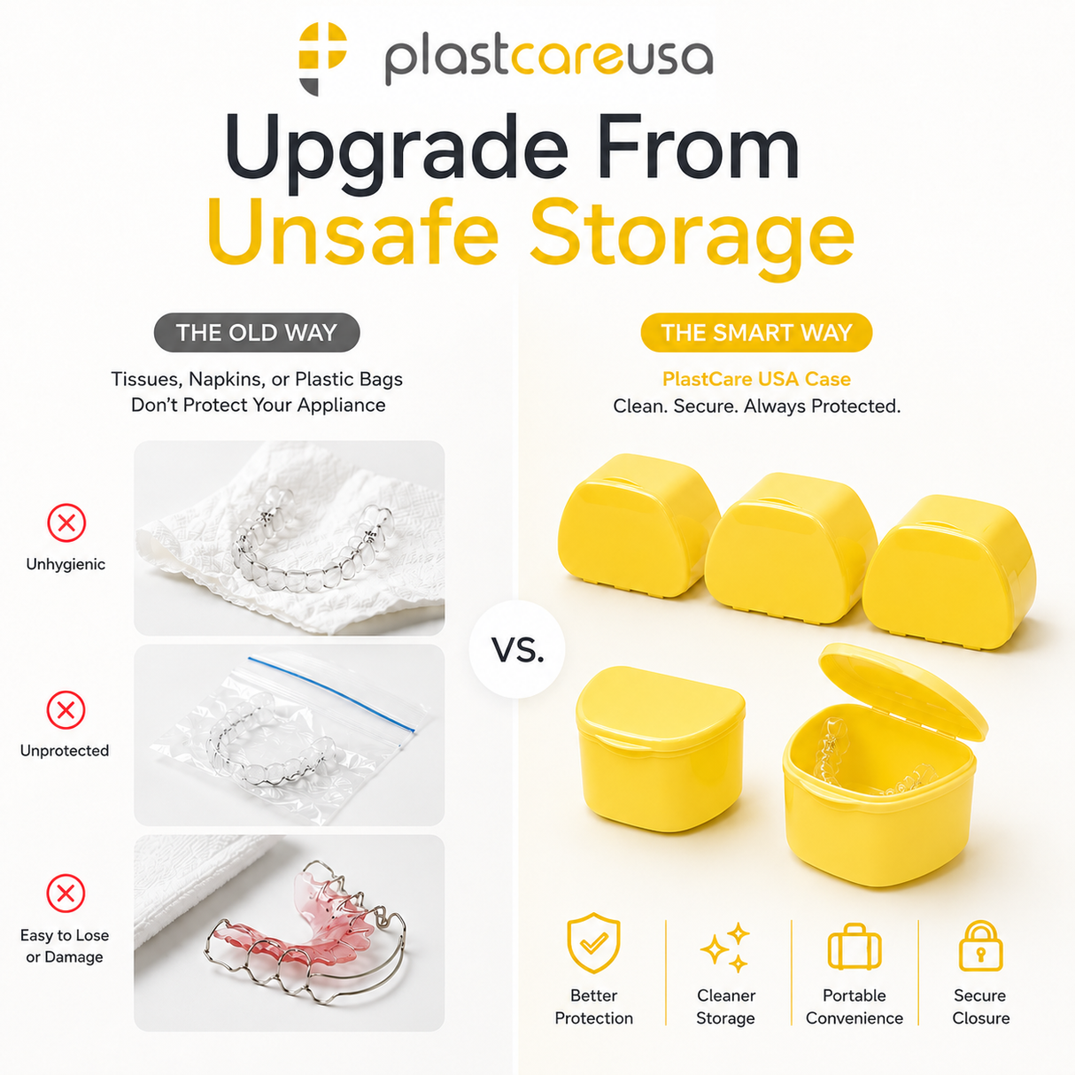 Yellow 40 Pack Bulk Denture Case Bath Holders for Retainers Teeth Guards (Individually Sealed)