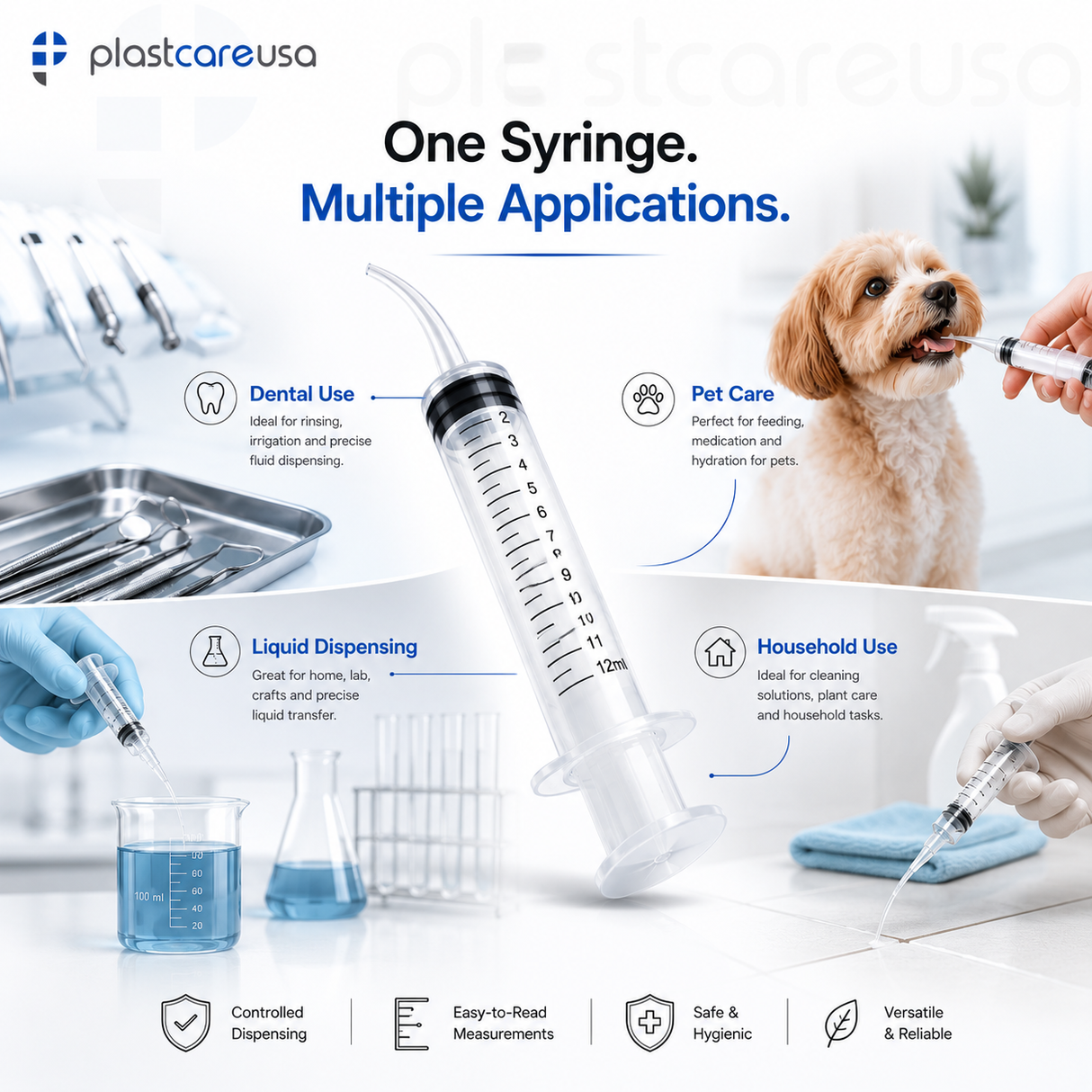 1000 x Curved Tip 12cc Monoject Style Utility Syringes (20 Boxes of 50) by PlastCare USA - My DDS Supply
