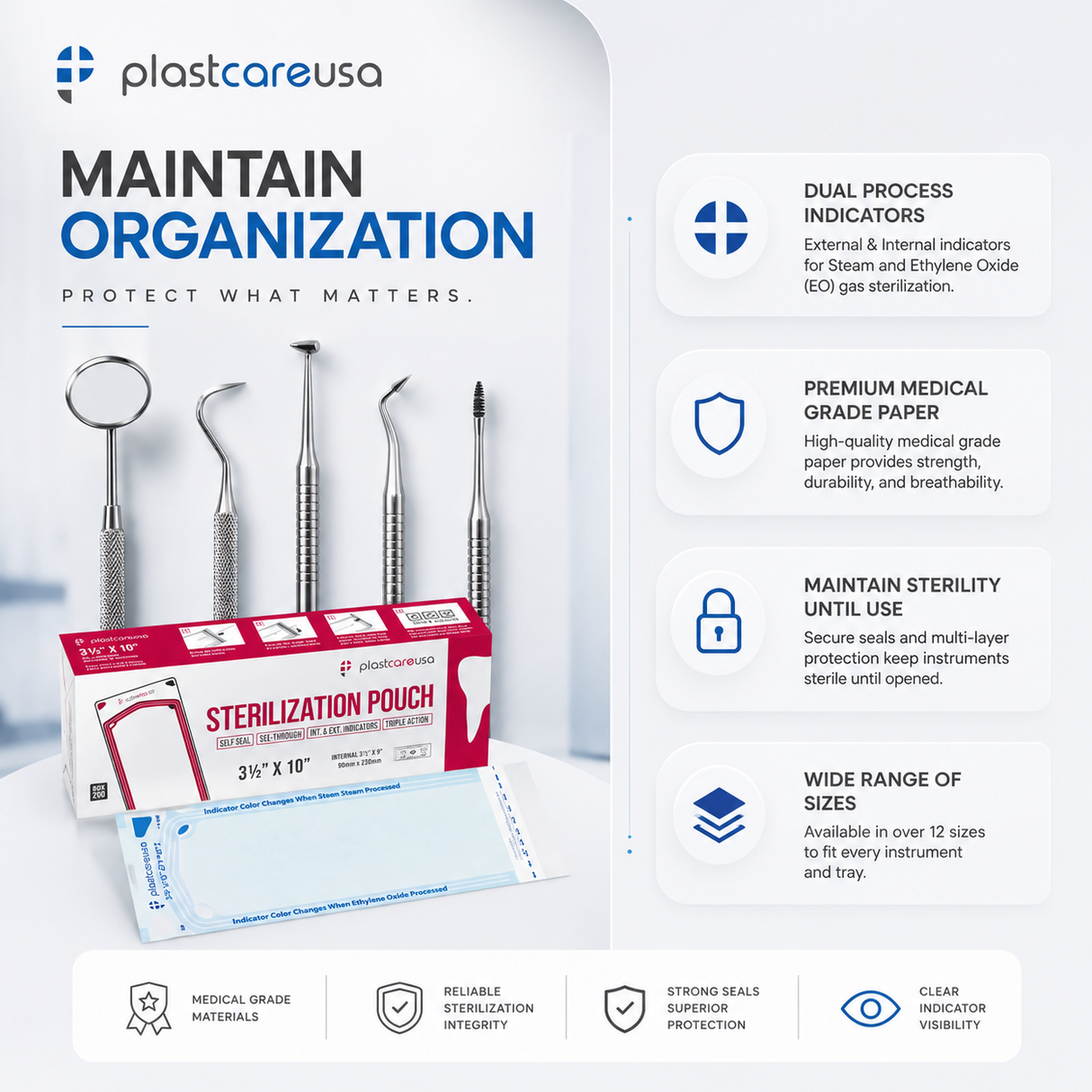 3.5" x 10" Self-Sealing Sterilization Pouches for Autoclave (Choose Quantity) by PlastCare USA - My DDS Supply