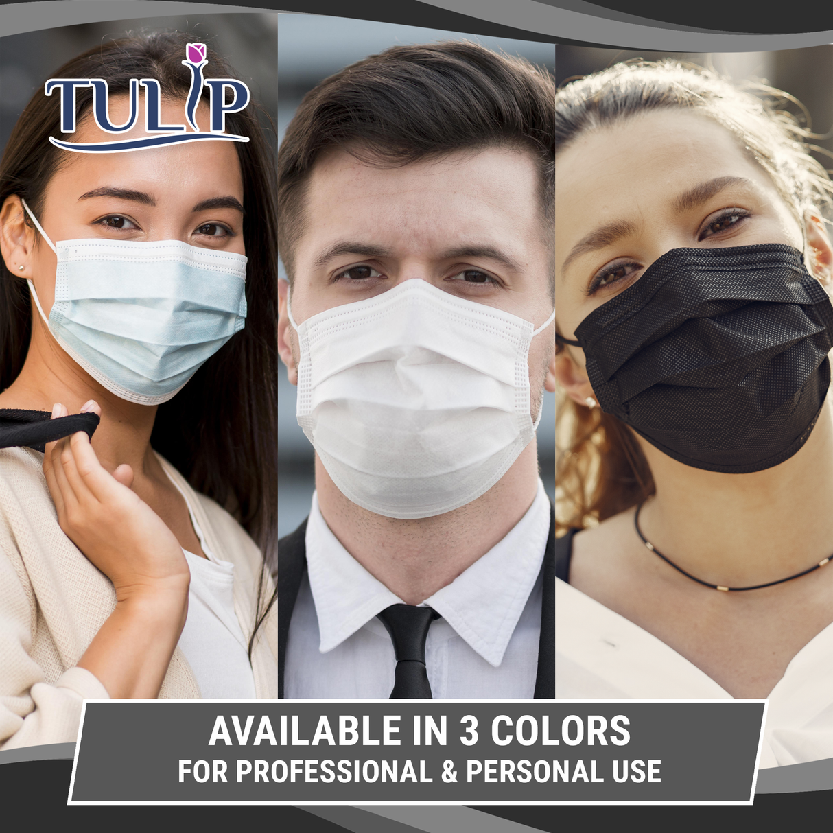1000 TULIP 4-Ply ASTM Level 3 Black Surgical Masks (20 Boxes of 50) *Bulk Special*