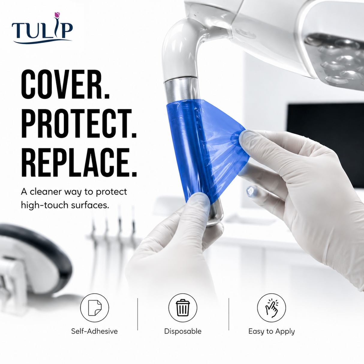Tulip Blue Dental Barrier Film – 4" x 6" Self-Adhesive Sheets, 1,200/Box