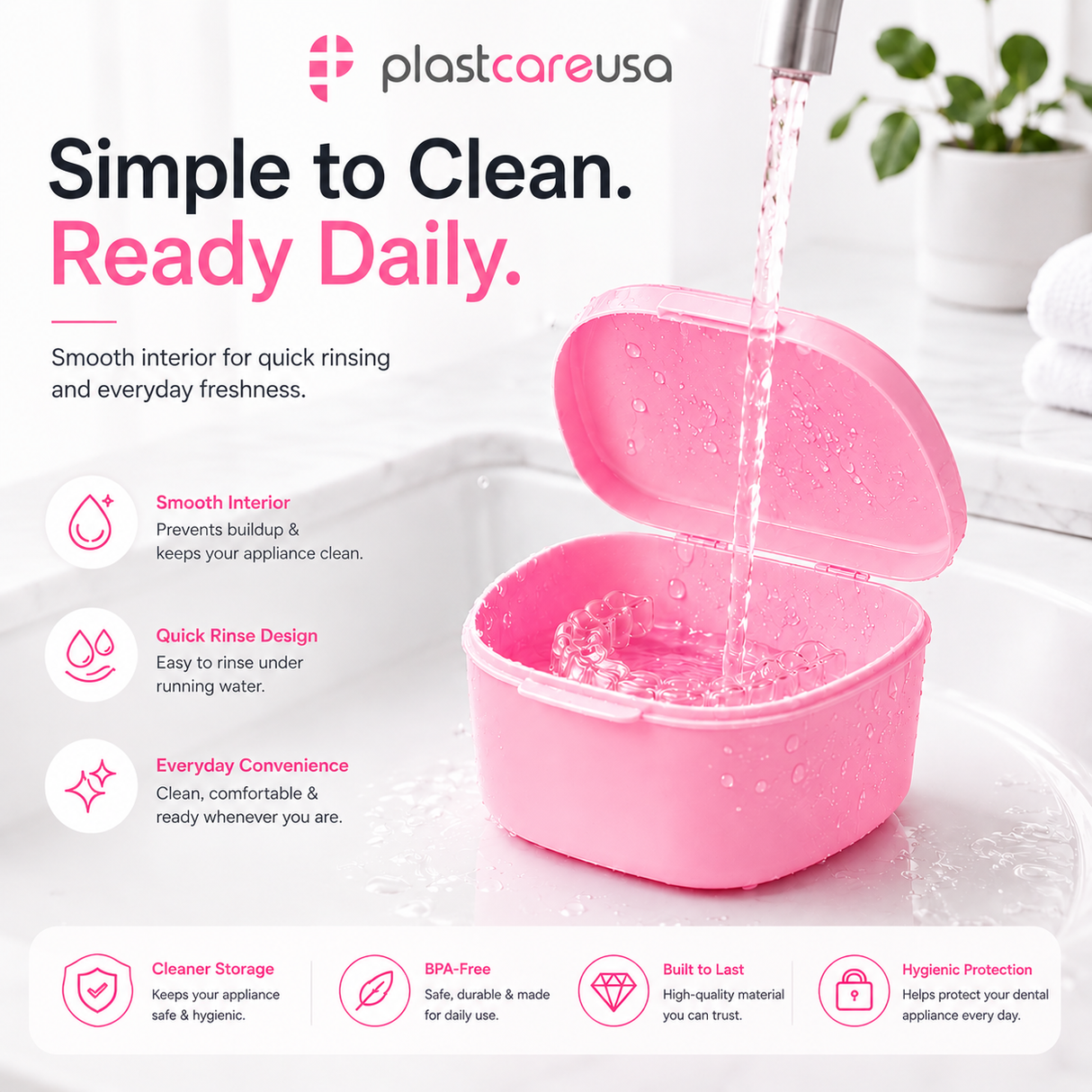 Pink 40 Pack Bulk Denture Case Bath Holders for Retainers Teeth Guards (Individually Sealed)