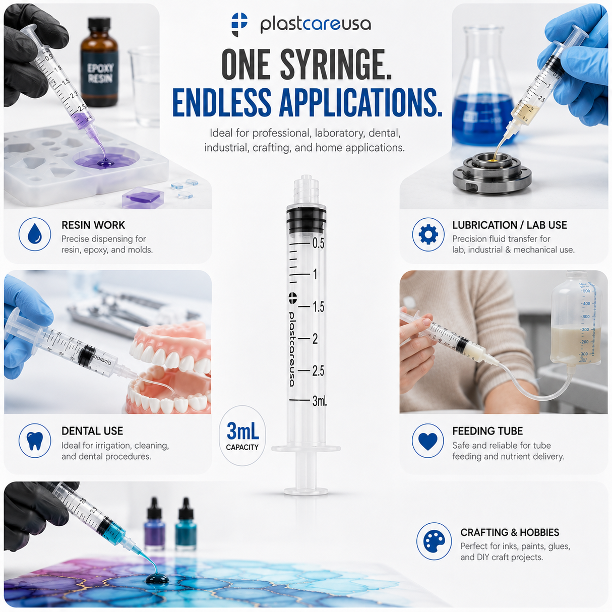100 3ml (3cc) Luer Lock Disposable Syringes – Non-Sterile for Saline, Oral Medicine, and Precision Use