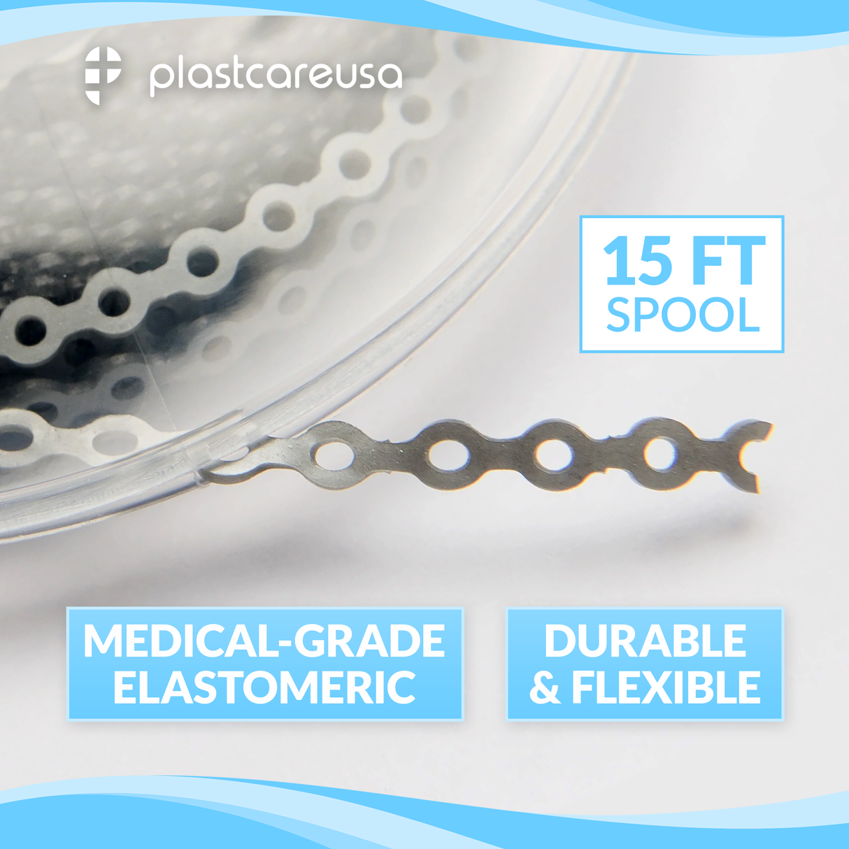 Light Sky Blue Dental Power Chain (Closed) – 15 ft Orthodontic Elastic Chain for Braces