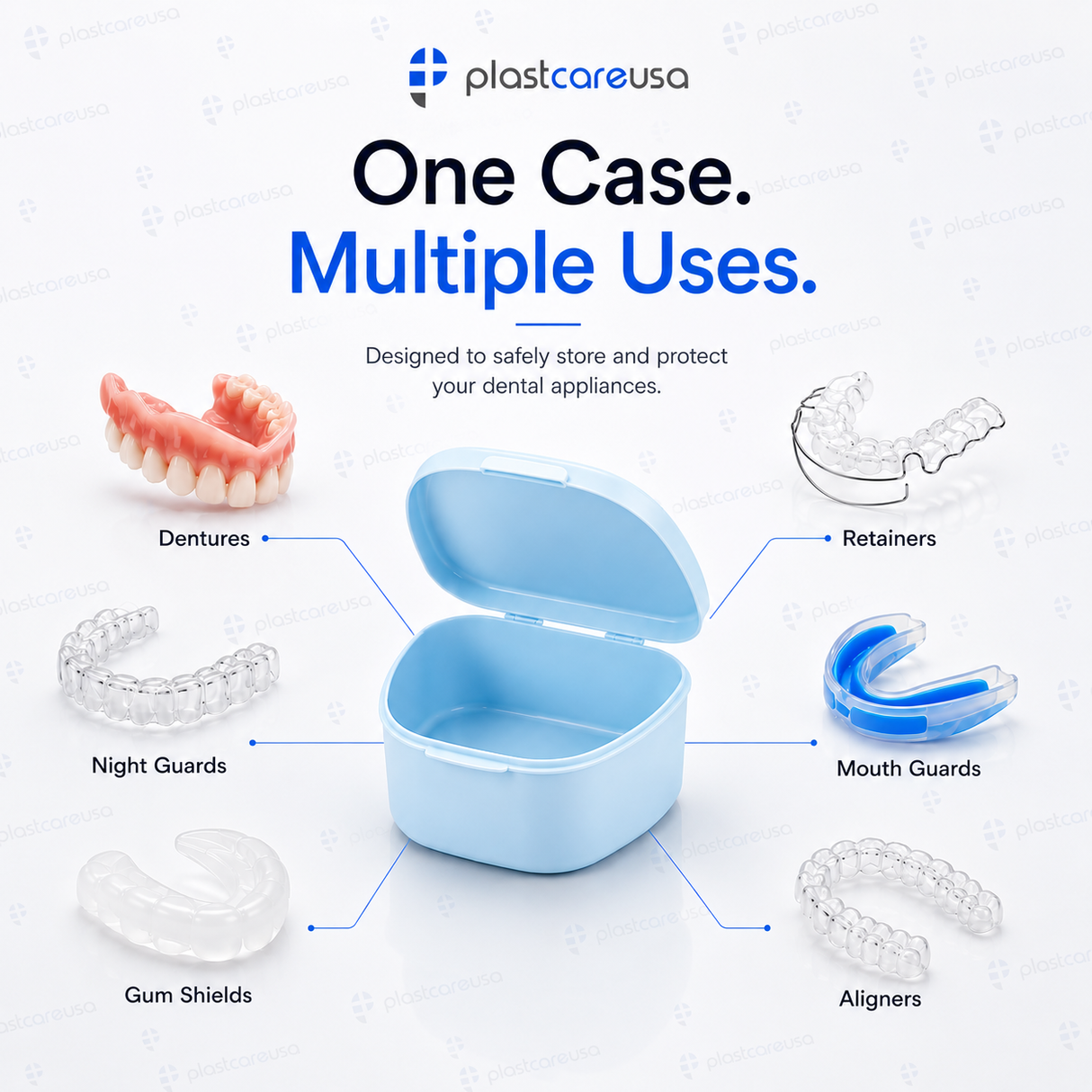 Blue 40 Pack Bulk Denture Case Bath Holders for Retainers Teeth Guards (Individually Sealed)