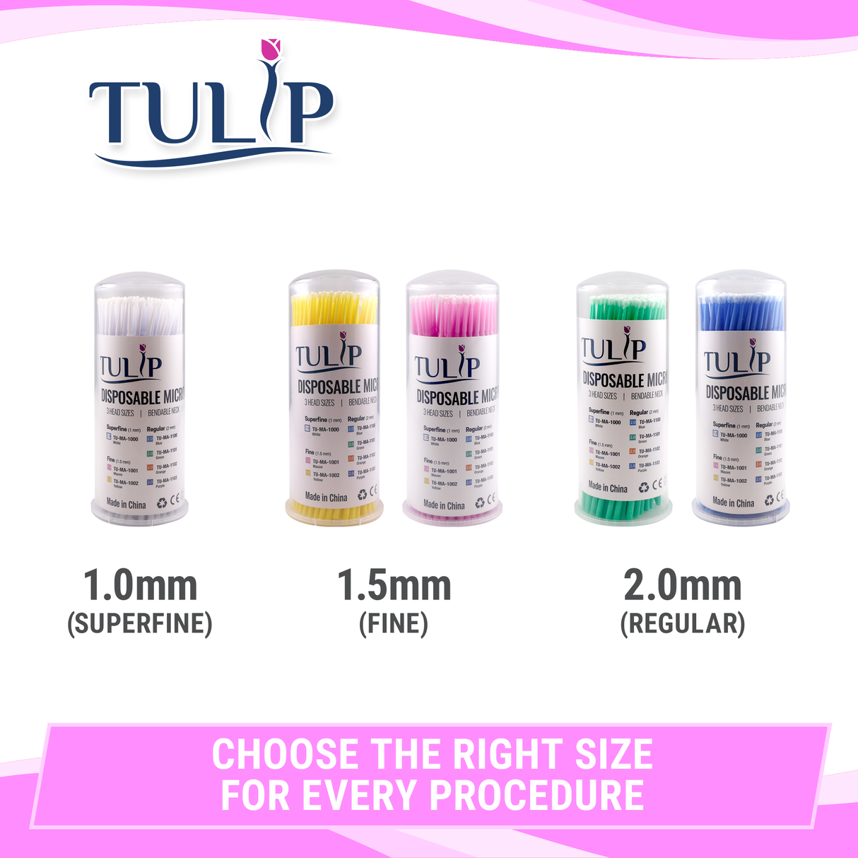 TULIP Fine Micro Applicator Brushes – Pink (1.5mm) | (4 kegs of 100) (400 Total)