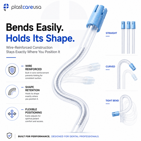 1000 Clear Body Blue Tip Saliva Ejectors (10 Bags) by PlastCare USA - My DDS Supply