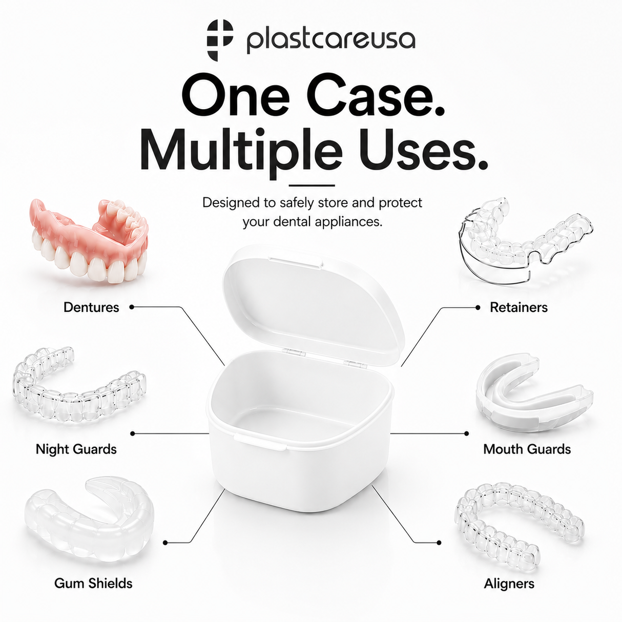 White 40 Pack Bulk Denture Case Bath Holders for Retainers Teeth Guards (Individually Sealed)