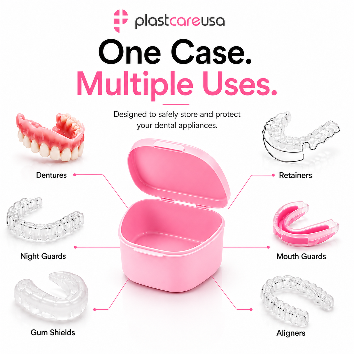 Pink 40 Pack Bulk Denture Case Bath Holders for Retainers Teeth Guards (Individually Sealed)